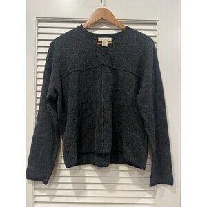 Eddie Bauer Women's 100% Lambswool Charcoal Gray V-Neck Pullover Sweater Medium